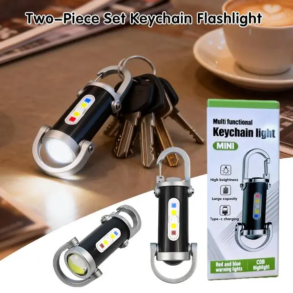 2 Pack Rechargeable COB Mini Keychain Flashlight with 2 Charging Cables, 6 Light Modes, 800 Lumens, Waterproof Eco-Friendly Portable Work Light for Outdoor Activities, Ideal Gift for Boyfriend Father