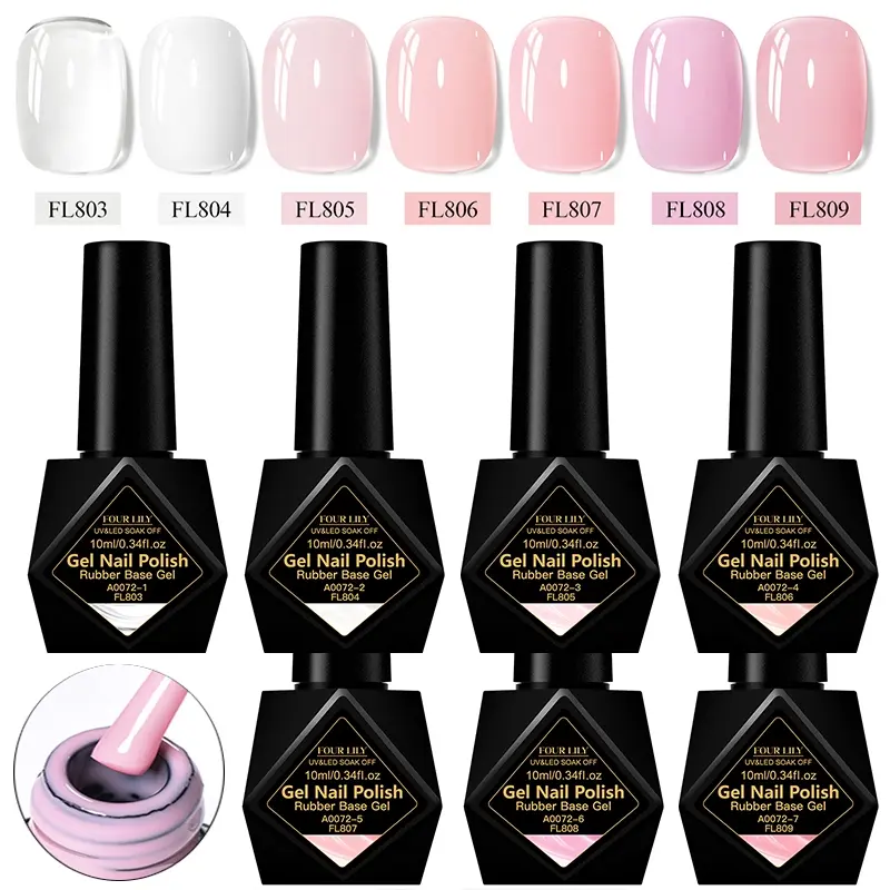 Pink Nude Rubber Base Gel Nail Polish Set, Gel Manicure, Gel Based Liquid Polish 7 Colors 2in1 Base Gel & Color Gel Ploish, Soak Off Gel Varnish for Nail Extension and Protection, LED UV Lamp Curing, Gel Polish Light, Nail Art Essentials