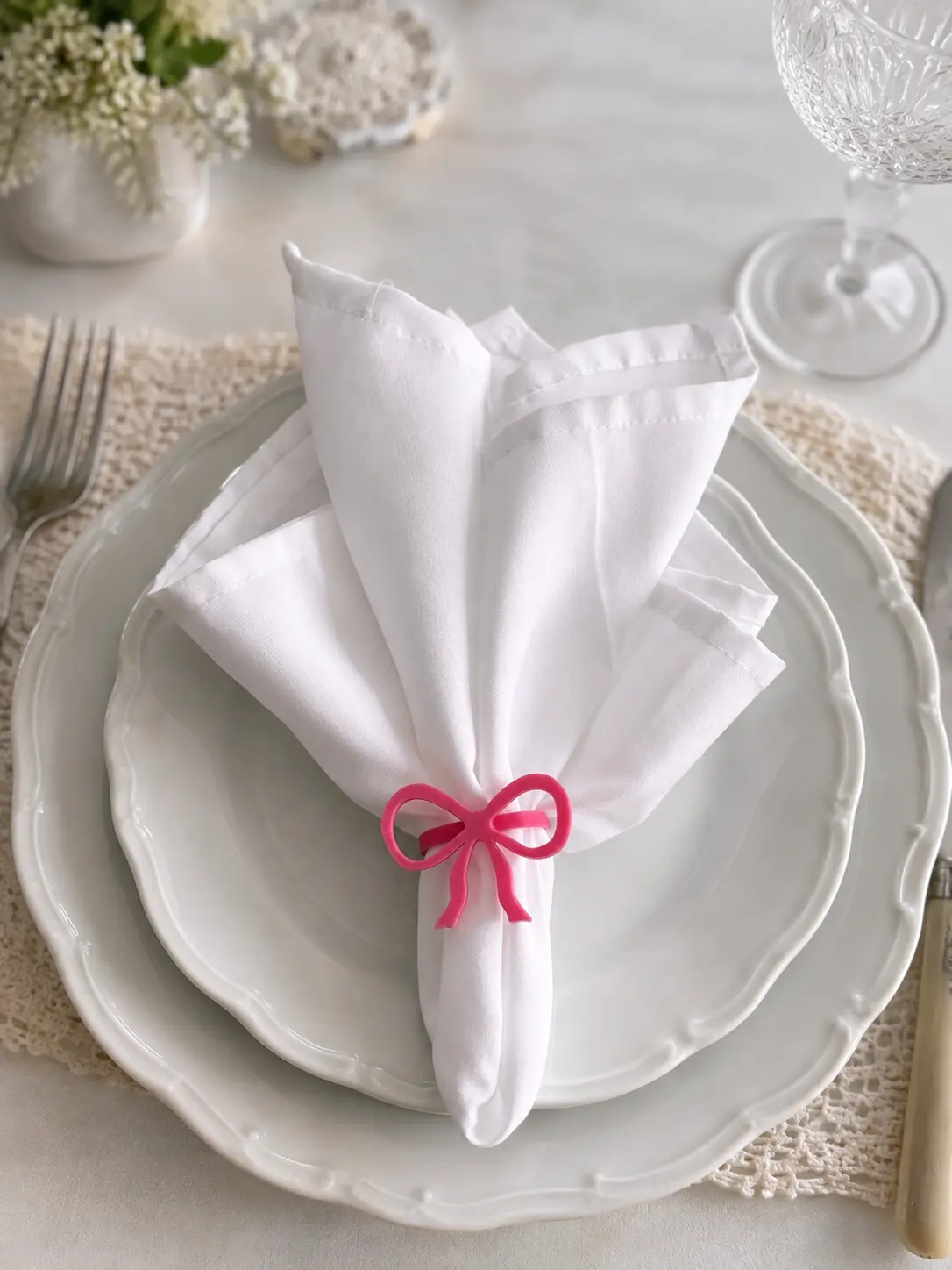 Pink Bow Napkin Ring Tableware