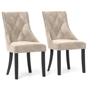 COSTWAY - Tufted Wingback Upholstered Dining Chairs Set of 2-Light Brown