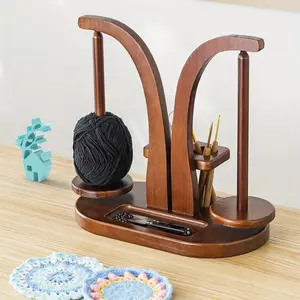 Wooden Yarn Holder with Double Spindles & Magnetic Yarn Ball Holder for Crochet Lovers Spinning Yarn Organizer Natural Sturdy Design