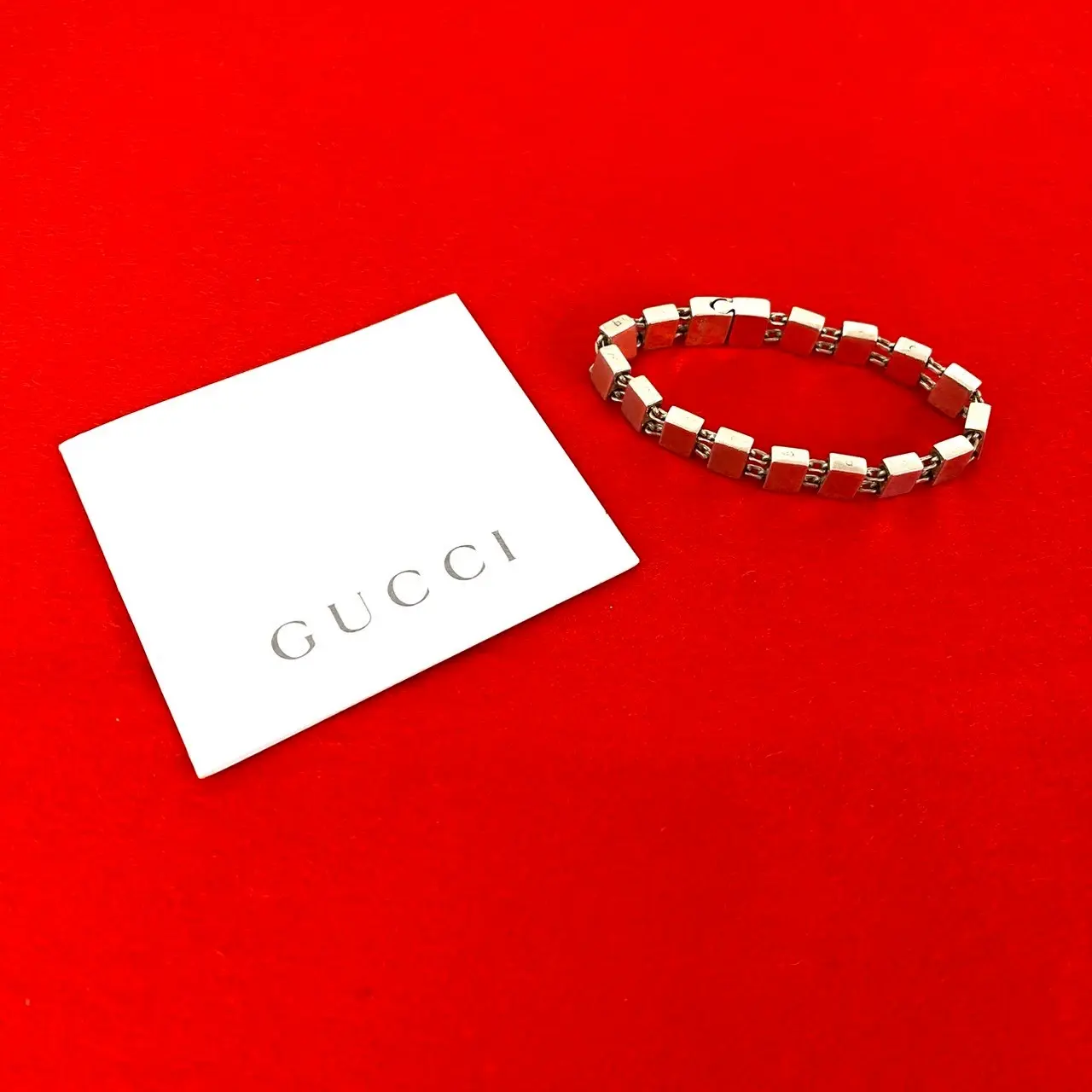 Pre-owned GUCCI Sterling Silver 925 (Ag925) Small Leather Goods Square Chain Silver 925 Bracelet