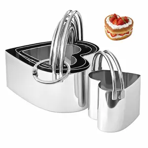 5 Pcs Biscuit Cutters with Handle, Stainless Steel Cookie Mini Flan Cutter, Professional Baking Essential Tools for Valentine's or Wedding Day - Heart Shaped
