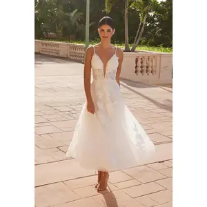 Nox Anabel -JE1027 V-Neck Floral Embellished Bridal Dress