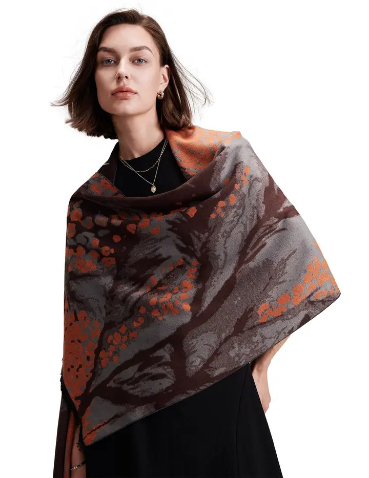 Geisha 100% Mulberry Silk Scarf - Jacquard Reversible, 71"x24" One Size, Landscape & Abstract Floral Art Designs, Soft Texture, Dry Clean, for Casual Wear, Christmas/Birthday Gift, Gift Wrapping Available