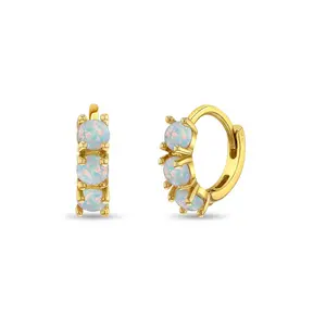 18k Gold Opal Pronged 7mm Baby / Toddler / Kids Earrings Hoop