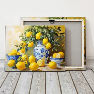 Lemon Pattern Wooden Framed Canvas Painting, Wooden Wall Art, 1 Count Modern Art Decoration, Modern Home Decoration, Living Room Bedroom Decoration, Hallway Office Mural, Ideal Gift, Ornaments, Wall Art Print