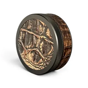 Black on Brown Embossed Croc Ruk Can | EDC Storage Can | Airtight Seal for Freshness | 100% Genuine Leather Top & Band | Aluminum Metal Tin | Portable Canister for Pouches