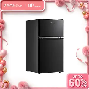 Upstreman mini fridges 3.2 Cu.Ft with Freezer Double Door Adjustable Thermostat Stainless-SD321/BD321 Quiet Energy Saving Efficient Light Removable Shelves Crisper Drawer for Dorm Office Bedroom Mini Refrigerator pantry drink fridge skincare fridge tiktok
