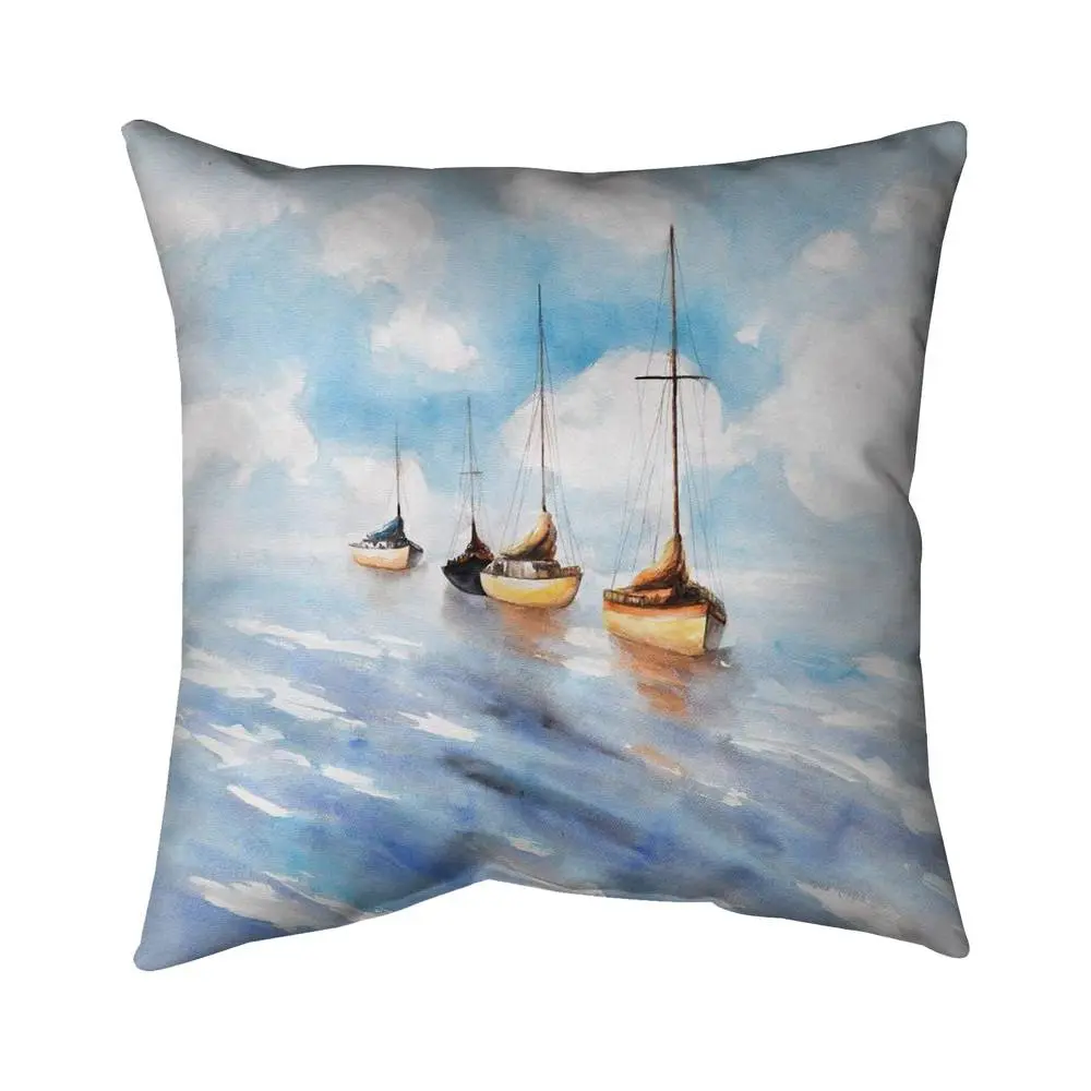 16x16 in. Polyester Printed Surface Square Home Decorative Cushion with 360 Stand, Coastal Theme Nautical Accent, UV-Protected Blue Sea Design, for Bedding & Living Spaces