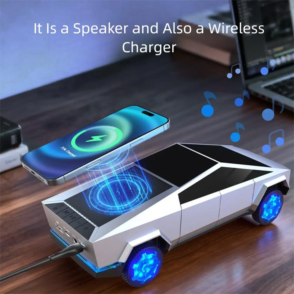 2-in-1 pickup truck model Bluetooth Speaker and Magnetic charging,USB TF card support, AUX input, FM radio, and TWS pairing,Cool glowing design,Party,great birthday gift Summervibes