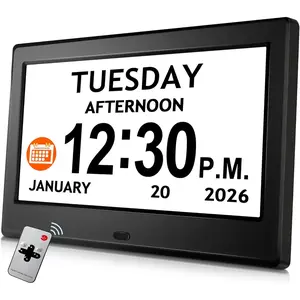 7'' Digital Clock, Dementia Clock With Date And Time, 10 Reminders, 6 Alarms, Auto-Dimming, Auto DST, Remote Control, Large Display For Seniors, Gifts For People With Dementia, Alzheimers