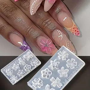2pcs Nail Art Silicone Molds, 3D Carved High Transparency Templates, Clear Silicone Decorations for Gel Nails, Clay Crafts, Resin Projects