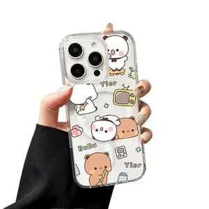 Lovely Yier Bubu Cute MagSafe Couple Phone Cases For iPhone 17 Promax Pro Air 16 Plus 15 14 13 12 11 Wireless Charging Transparent Silicone Edge Hard Cover Gift For Birthday Christmas Halloween