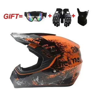 Four Season Motorcycle Off-Road Helmet Men Women Electric Bike Helmet Mountain Bike Off-Road Helmet Racing Car  Windproof Breathable Safety Gear 4-Piece Set with Goggles Gloves Mask