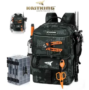 [Father's Day Best Gift] KastKing BaitSpace 50L Fishing Tackle Backpack with Removable Bait Binder & 4 Tackle Boxes Rod Holders Storage Gear Camo Design SummerVibes