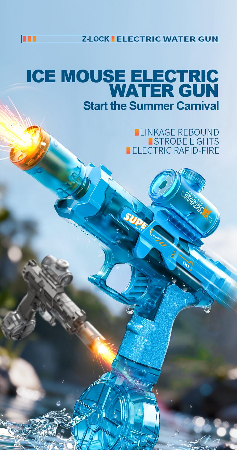 LED Light-Up Tactical Water Gun, Powerful Automatic Electric Squirt Blaster with Luminous Flame Effect, 32+ FT Long Range Battery Powered Toy for Summer Battles