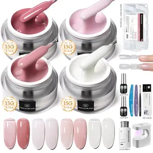 TRICOLOR FISH 3in1 Building Gel Set 4 Colors French Rectangular Pastel Soft Gel Nail Art Short Oval Square Extension DIY Home Nail Art Pen Base Coat