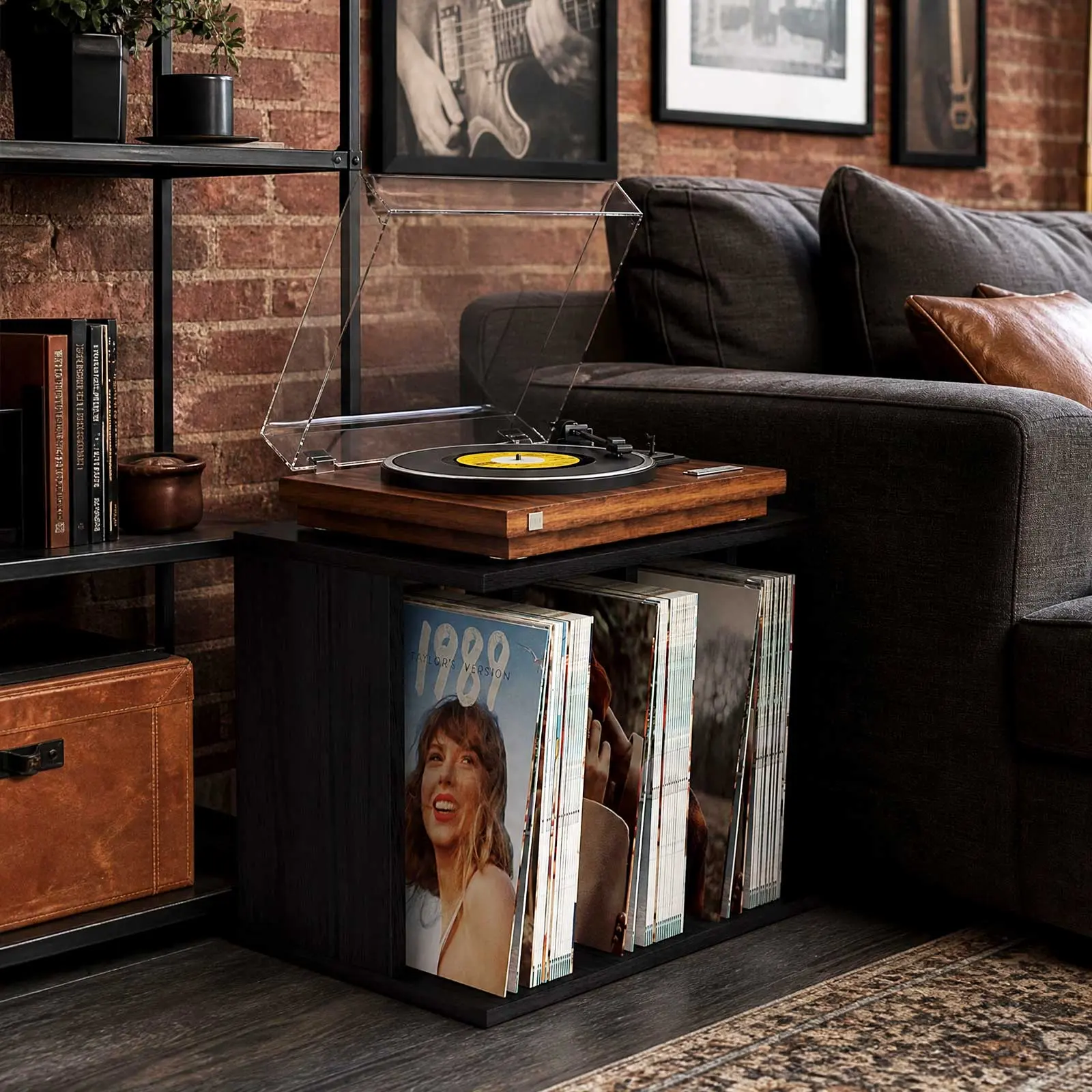 Vinyl Record Storage Holder for 80-100 Albums, 3-Compartment Wood LP Organizer for Wall, Tabletop or Floor