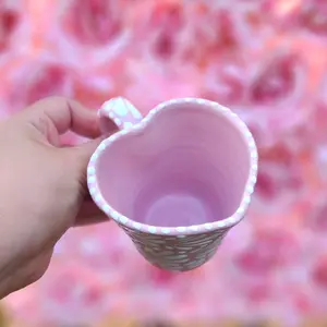 Little Mug Heart 8oz 200ml Talavera Handmade Handpainted Coffee Lover Coquette Kitchen Home Decor Birthday Gift for Her Reusable Pink Ceramic Espresso Tumbler Cup