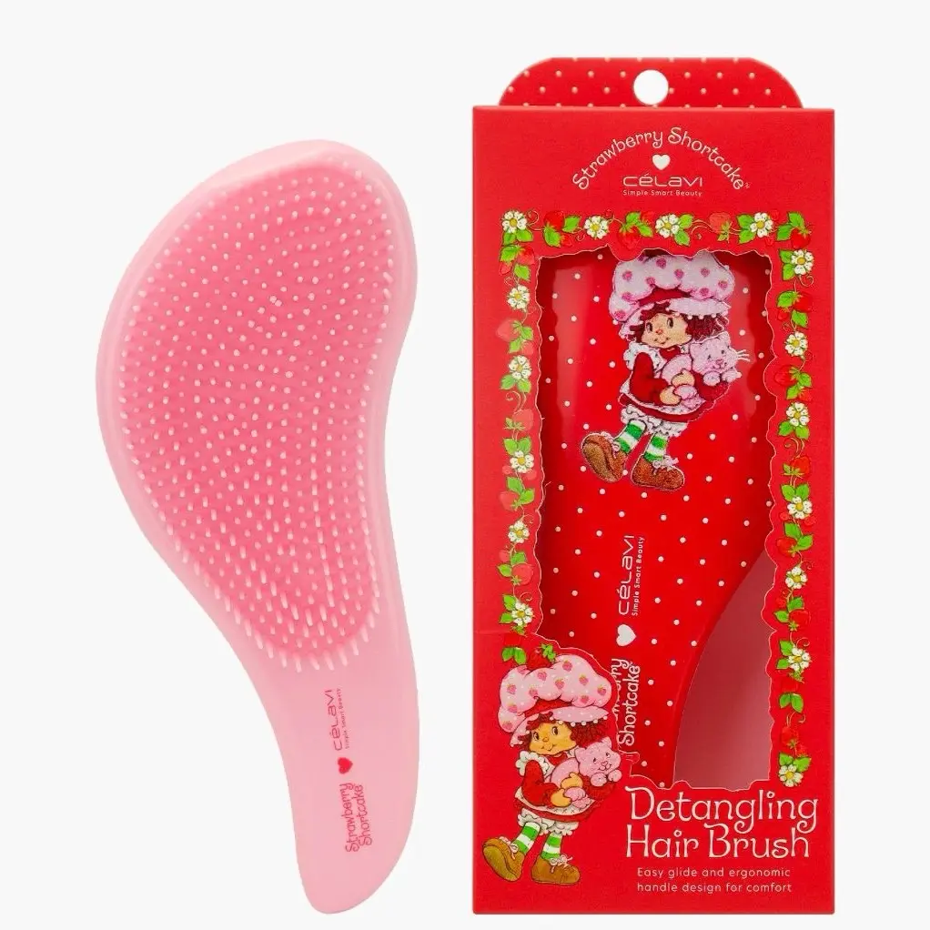 Celavi Strawberry Shortcake Detangling Hair Brush - Fun and Playful Hair Care Tool with Pink Design, Durable Nylon Material, and Fun Character Illustration