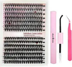 ChristmasGiftDIY Eyelash Extension Kit 280pcs Individual Lashes Cluster D Curl, 9-16mm Mix Lash Clusters with Lash Bond and Seal and Lash Applicator Tool for Self Application at Home Makeup Pack Tweezer Cosmetic