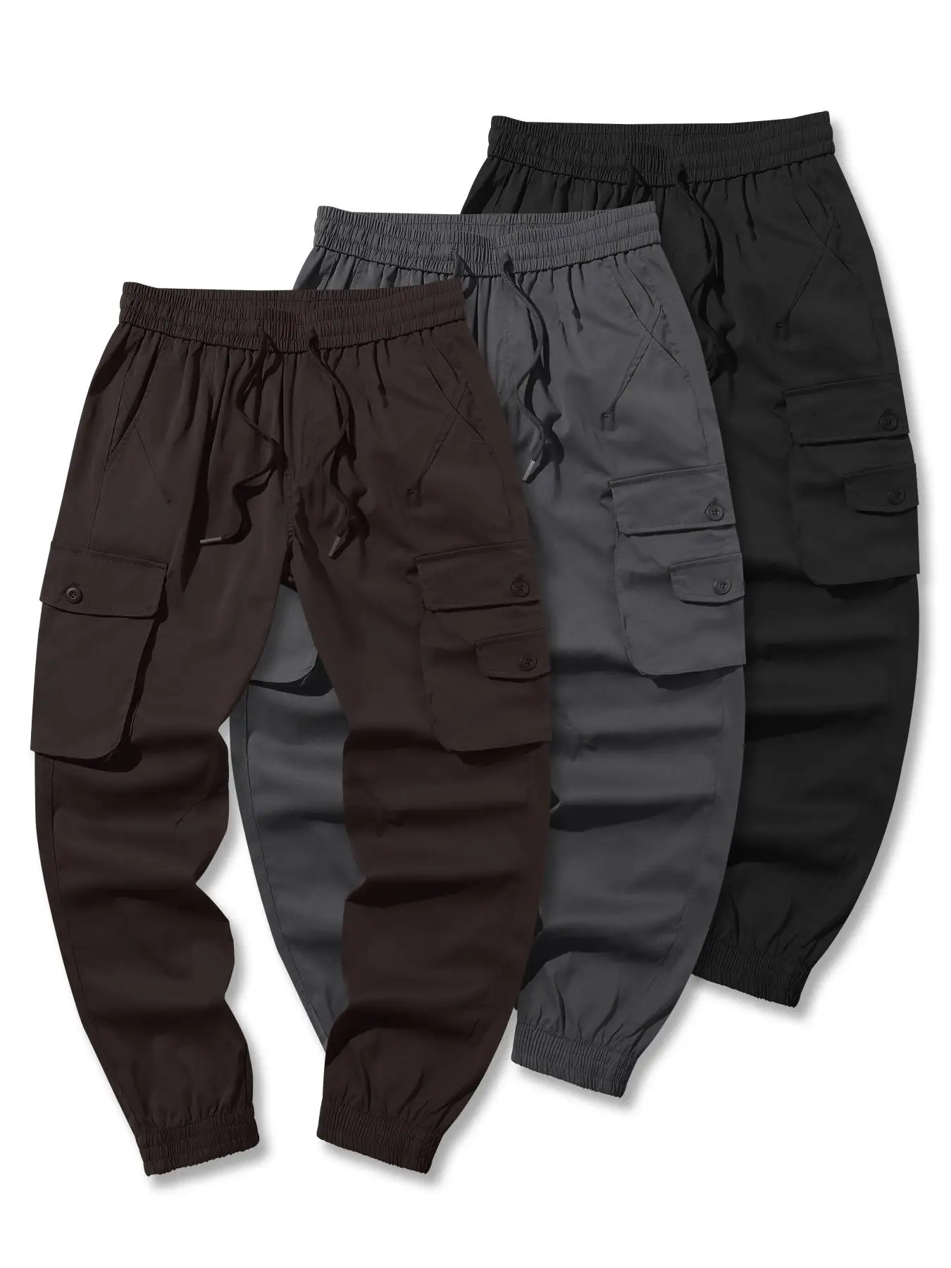 Men's Solid Multi-pocket Drawstring Waist Cargo Pants, Loose Casual Fashion Trousers for Daily Wear, Pants for Men, Men's Bottoms for All Seasons, Car