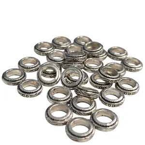 30 Piece Antique Silver Tibetan Style Zinc Alloy Rondelle Medium Dreadlocks Vintage Embossed Ring Interlocked Stackable Rings