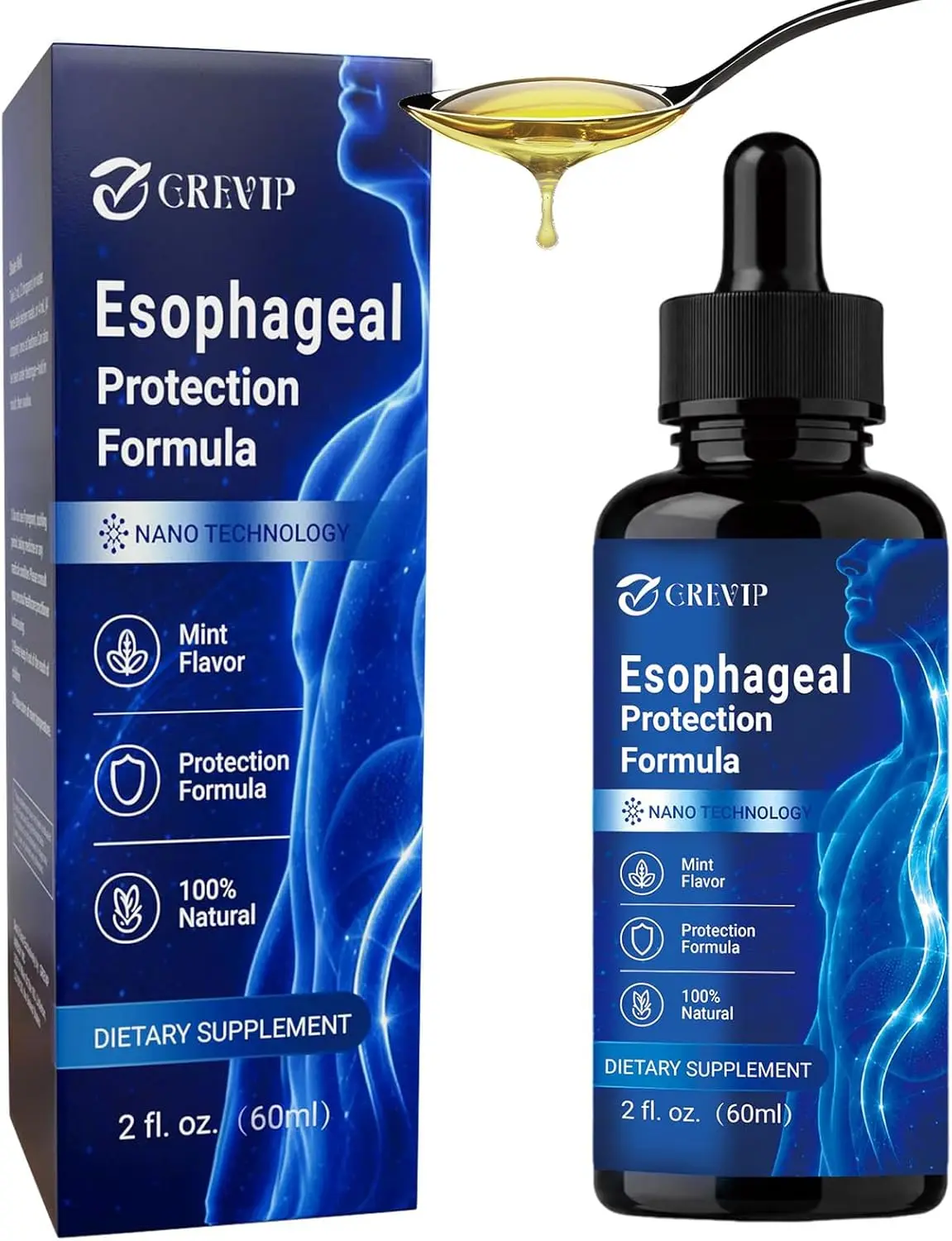 Nano Esophageal Relief Dietary Supplement Drops with Slippery Elm Bark, Zinc, L-Carnosine, L-Glutamine & Aloe Extract – Dairy-Free Natural Vitamin for Healthcare, Bloating Support & Digestive Nutritional Needs, Bloating Support Digestive Nutritional Suppl