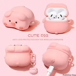 2025 Kawaii 3D Pig Earphone Case, Soft Protective Cover Compatible with AirPods 4, Pro 2 & 3, Cartoon Charging Case Shell for Scratch Resistance