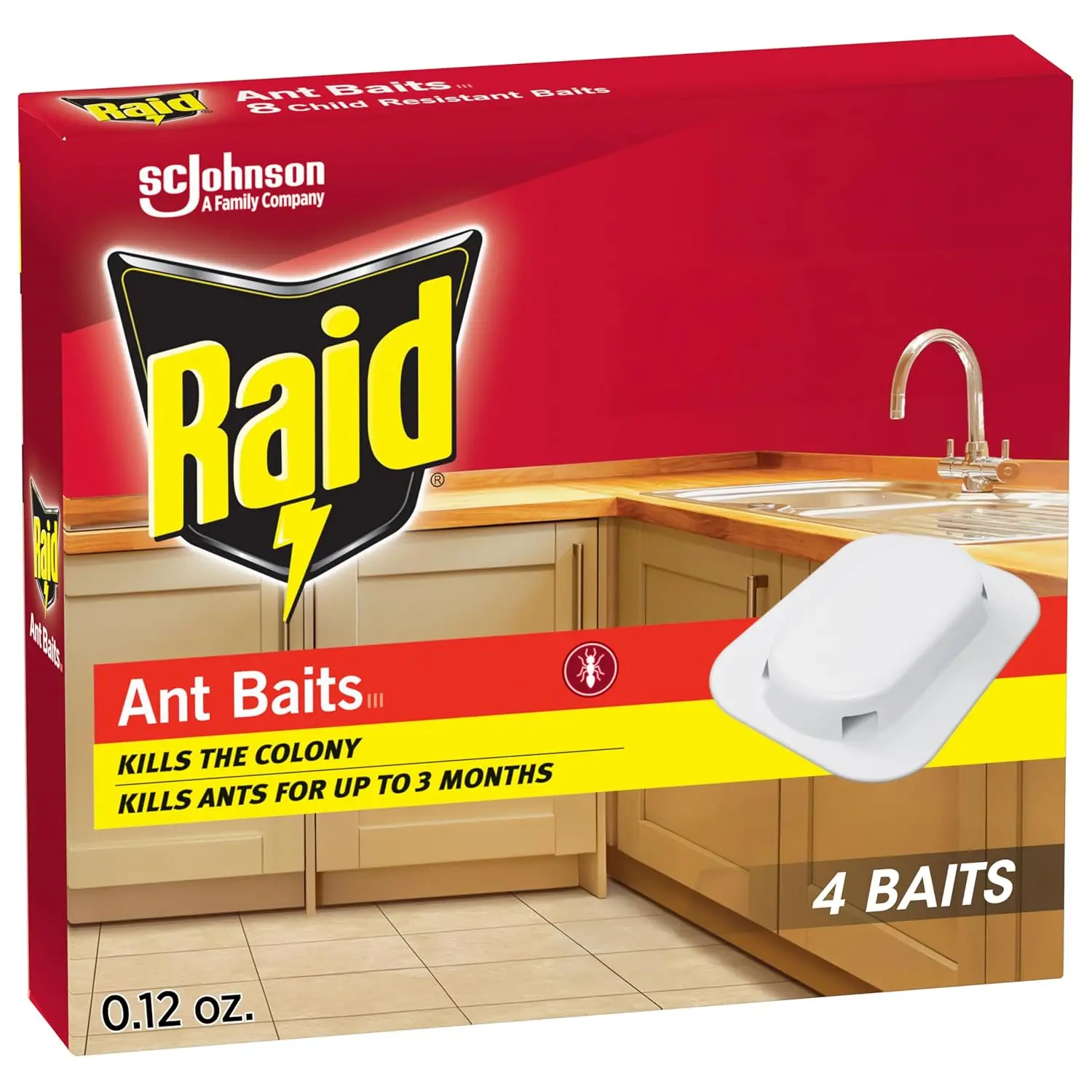 Raid Ant Killer Baits - Indoor Household Pest Control, Colony-Killing, 3-Month Ant Elimination, Child-Resistant, 4-Count