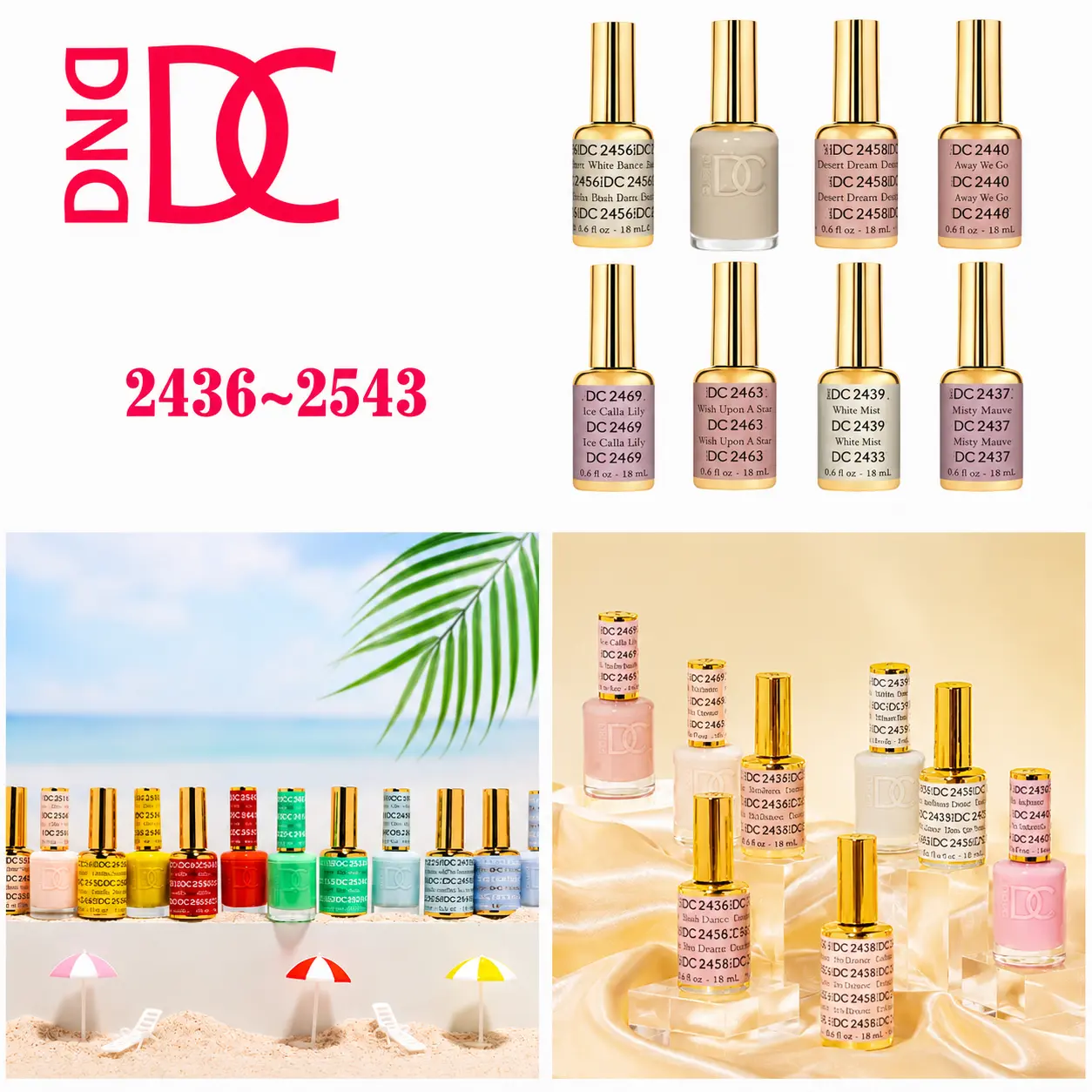 DND DC Gel & Regular Nail Polish Duo Set, 0.6oz Each, Shades #2436-#2543, Custom Color Selection for Beauty Nail Care