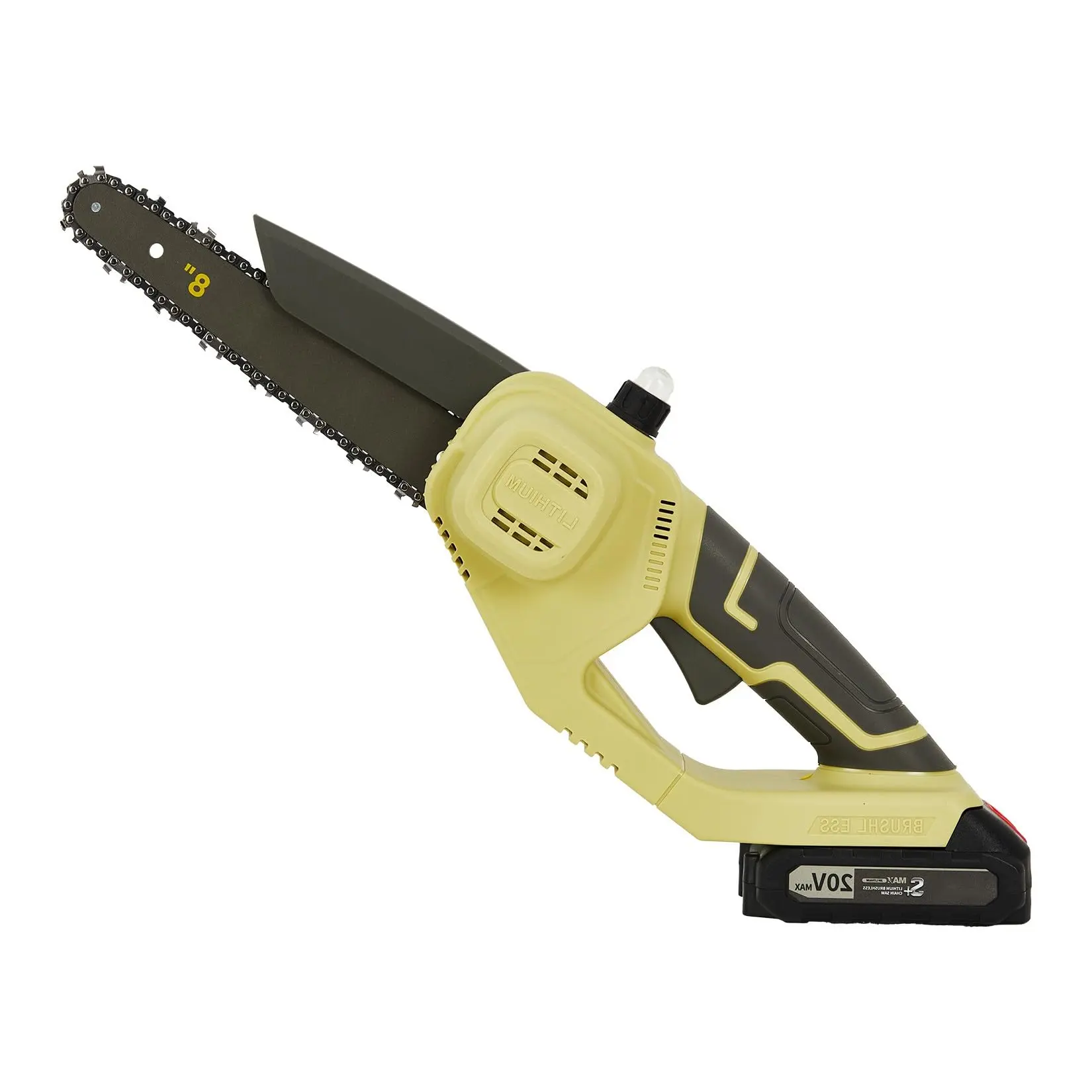 Garvee 8 in Alloy Steel Compact & Portable Mini Cordless Handheld Chainsaw - 20V 2.0AH Chargeable Battery, Charger, Automatic Chain Tension (Yellow) | Ideal for Christmas, Father's Day Gifts for Parents