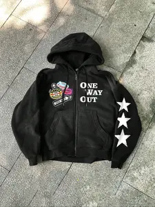 Men's Star & Letter Print Hoodie, Loose-Fit Casual Long Sleeve Pullover, All-Season Fashion Sweatshirt, Zipper Design, Daily Wear Top