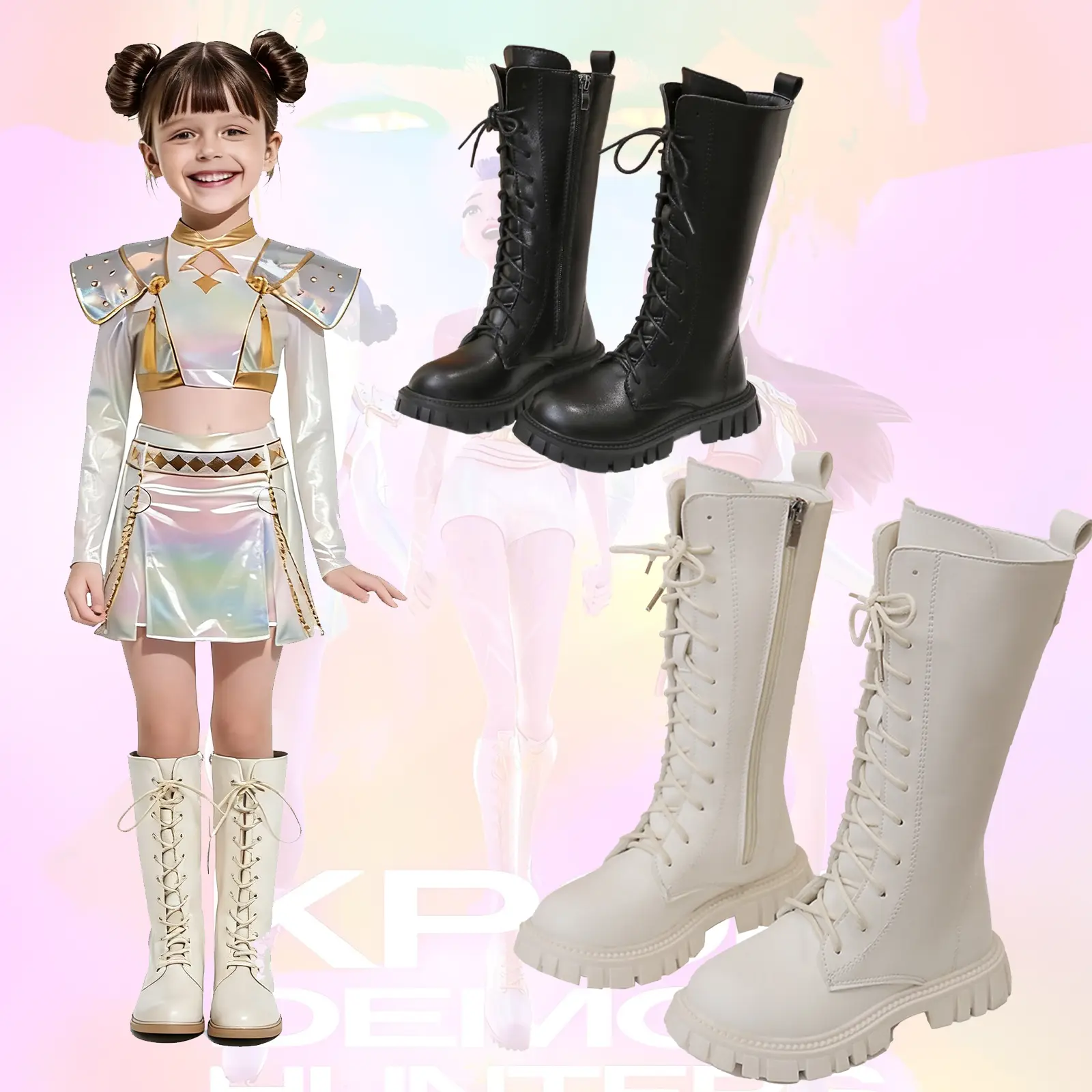 Combat Boots for Girls|     Gothic Demon Hunter Single Boots, Non-Slip Lightweight for Halloween Cosplay, Daily Fashion Shoes