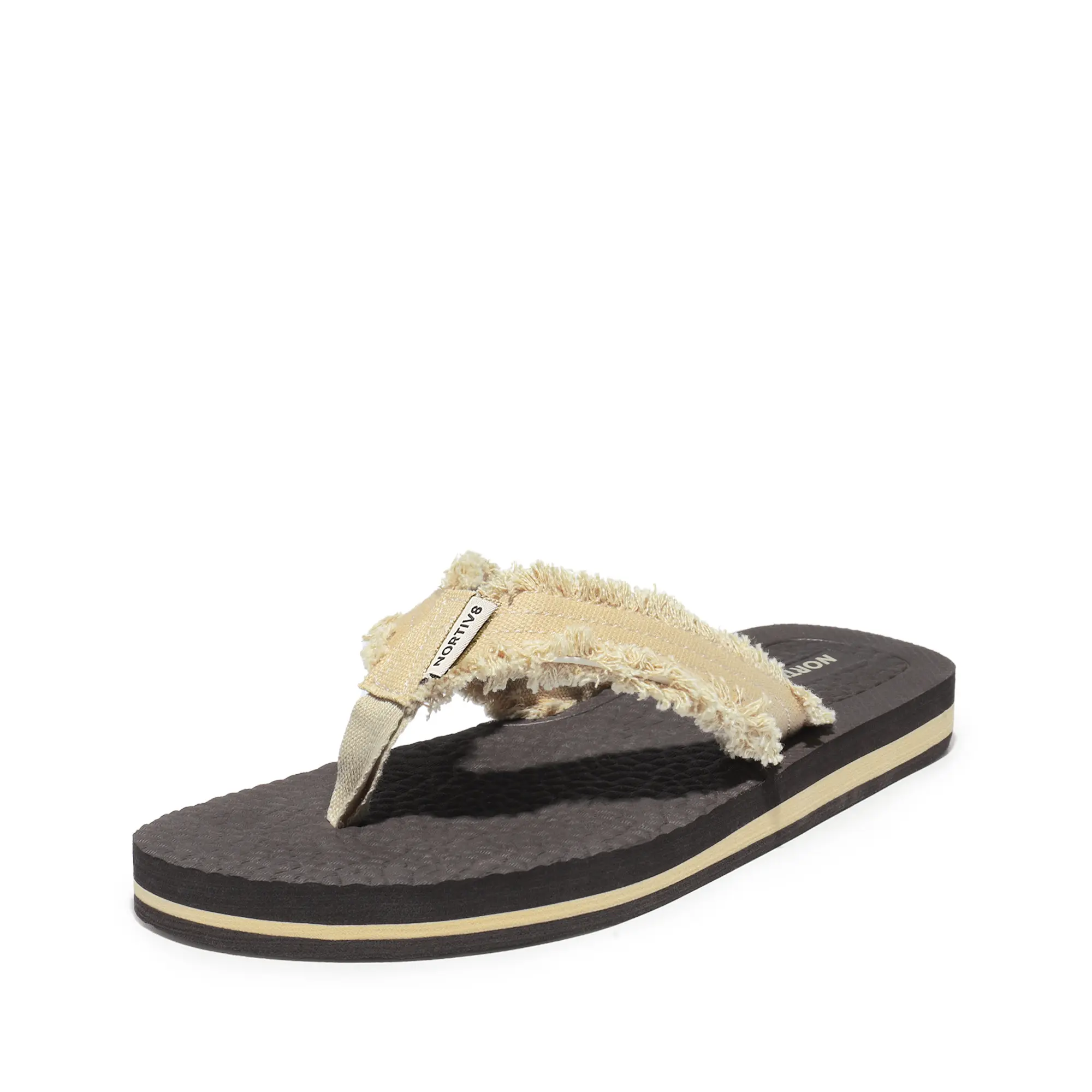 NORTIV 8 Men's Flip Flops - Comfortable Strappy Canvas Thong Sandals with Ergonomic Footbed Supports, Slip-Resistant Rubber Sole, Soft Textile Slide Sandals, Flexible Casual Beach Shoes for Indoor & Outdoor Use with Wet Floor Grip
