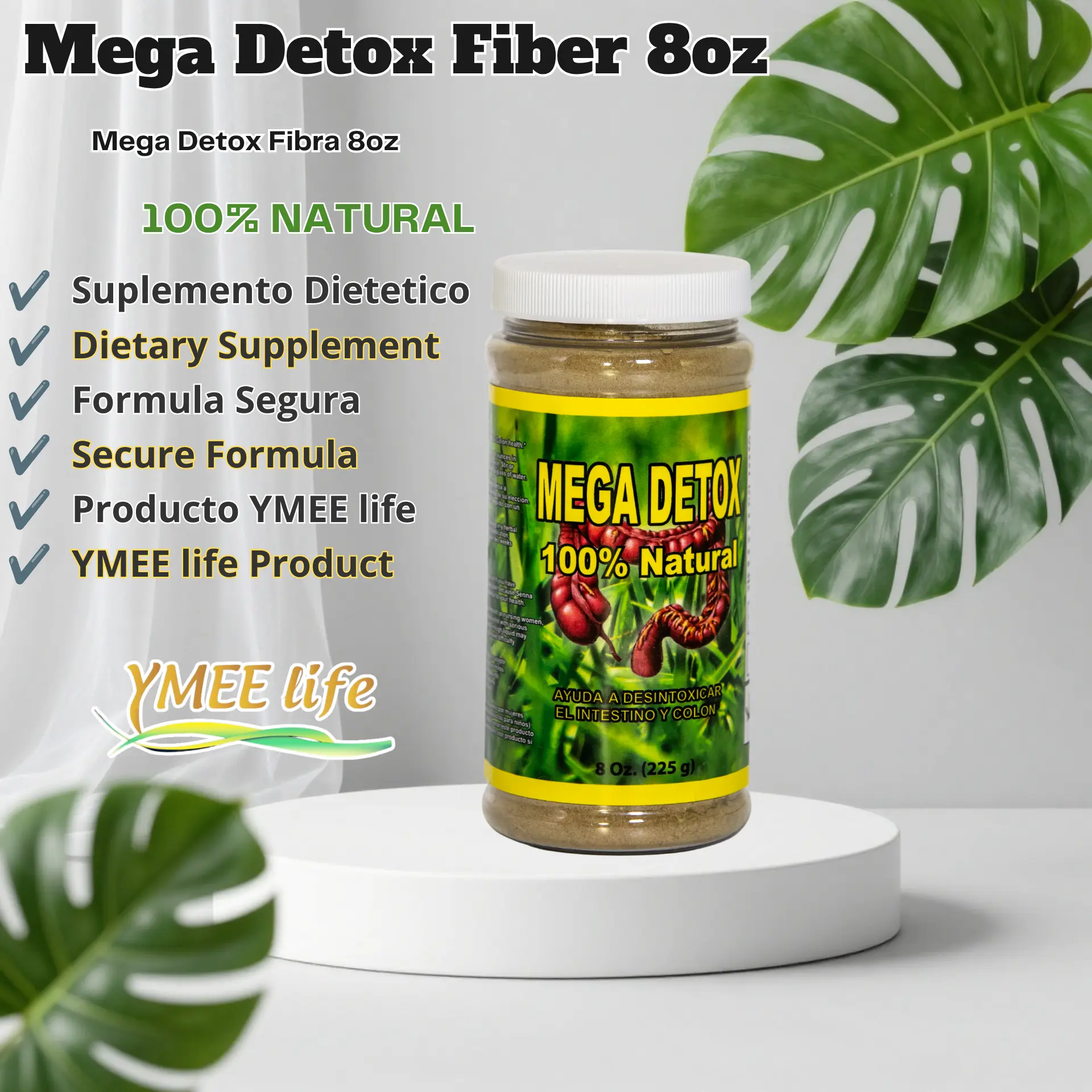 100% Natural Fiber Edible Vitamin Dietary Supplement - MEGA DETOX Gut Health Detoxifier for Healthy Digestion, Intestinal Regularity, 8 oz (225 g)
