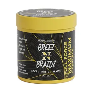 BREEZ N BRAIDZ Yellow Jar 500ml Braiding Gel - Full Force Maximum Control for Locs Twists & Braids