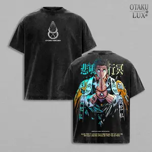 Gyomei Himejima Shirt Demon Slayer – Stone Hashira Anime Graphic Tee, Kimetsu no Yaiba Dark Manga Design, Vintage Washed Streetwear, Oversized Heavy Cotton Unisex T-Shirt, Anime Gift
