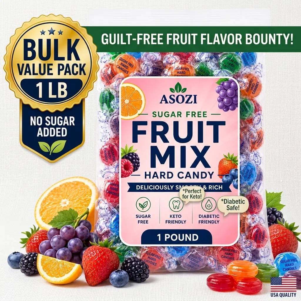 ASOZI 1LB Individually Wrapped Fruit Mix Hard Candy - Low-Sugar Diet Snack, Diabetic-Friendly candies - Ideal for Goodie Bags by ASOZI
