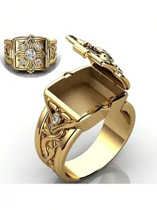 1 Striking Engraved Ring, Geometric Design Ring - Geometric Square Cross Pattern, Durable Zinc Alloy, Perfect for Daily Wear and As A Gift, An Ideal Choice for Festive Occasions, Daily Accessory, Eye-catching Statement Ring, Vintage Rings Jewelry