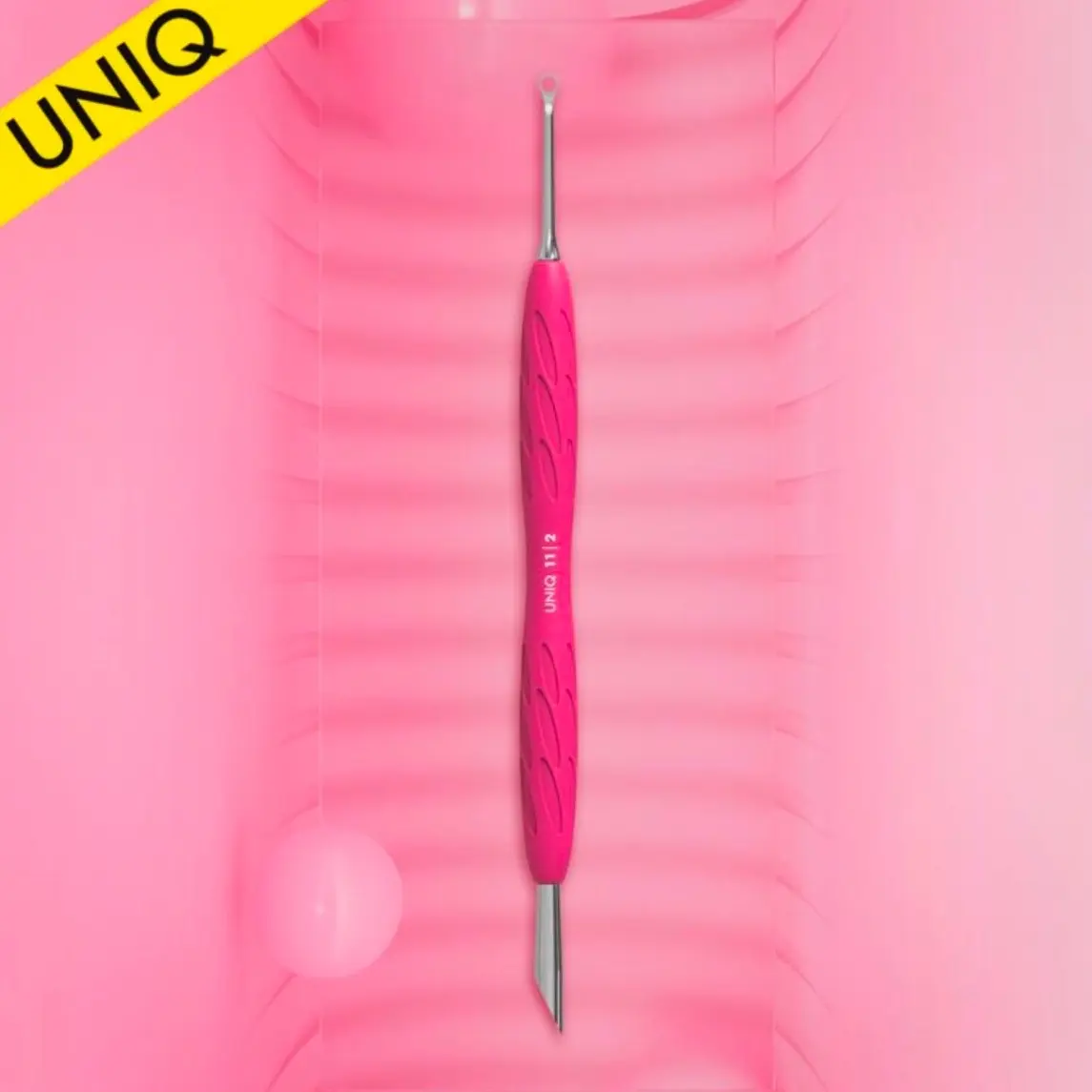 Manicure pusher with silicone handle “Gummy” UNIQ 10 TYPE 4.2 (narrow rounded pusher + bent blade)