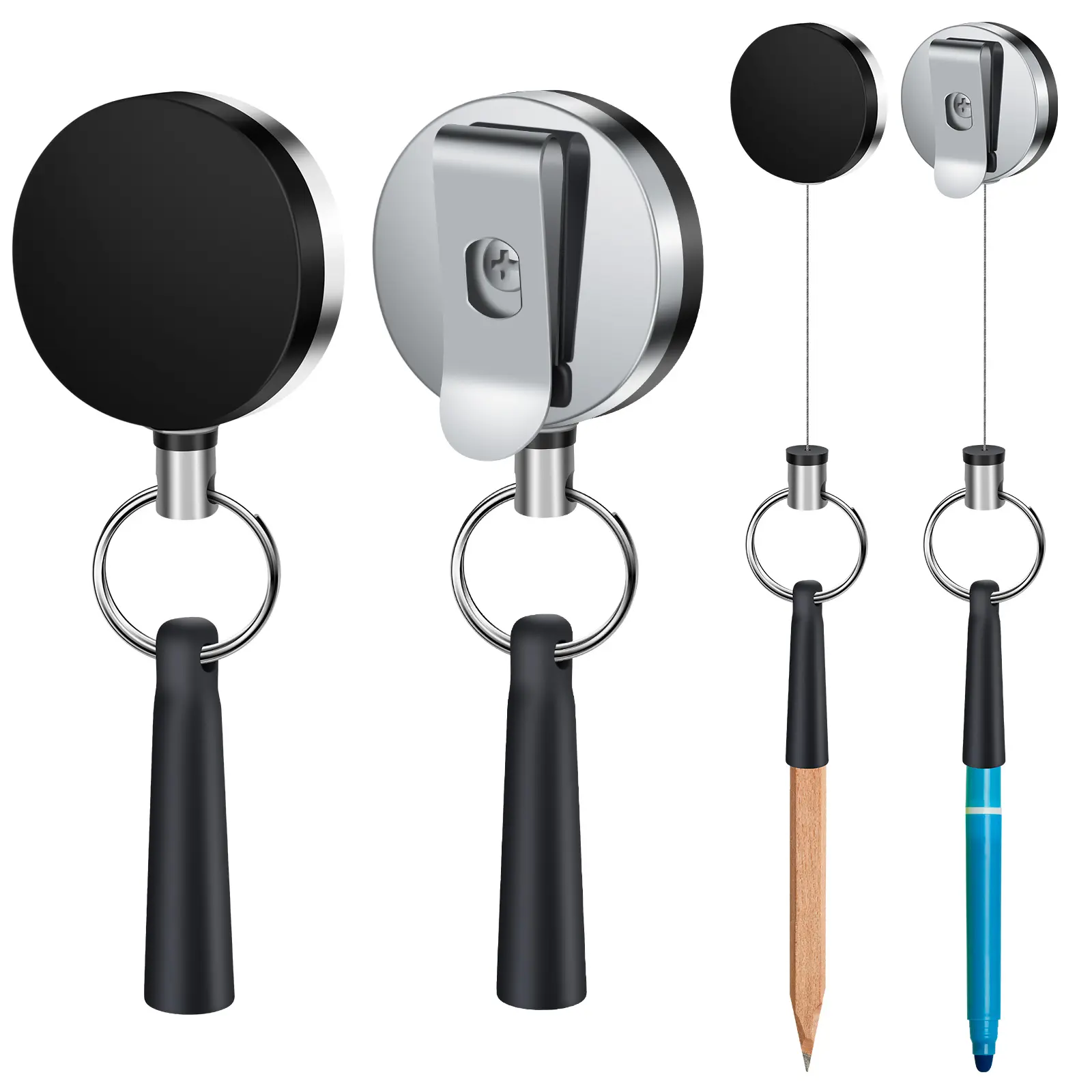 Retractable Pen Pencil Holder with 31.5" (80CM)Steel Cord, Retractable Cable Design, Elastic Silicone Retractable Pen Holder for Carpenters,Nurses,Waitresses,Construction Workers, Multifunctional Stationery Pen Organizer, Office Desk Accessory