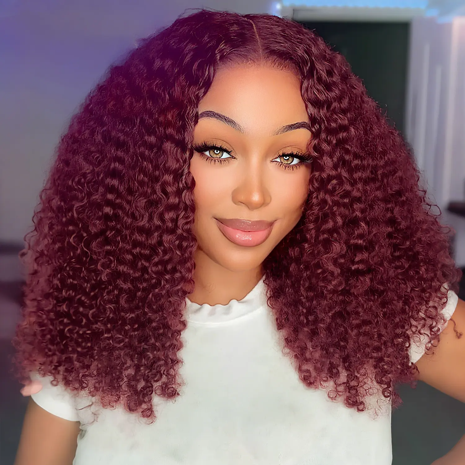 NEW ! 22 Inch Long Aisi Hair Curly Short Wig Wine Red 99J Burgundy Red Curly Wave 6x5 13x4 Undetectable HD Lace  main image 2