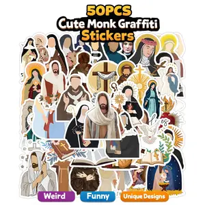 1Pc 50PCS Vintage Monk Stickers Aesthetic Religious Art Vinyl Waterproof Decals Funny Unique Graffiti Sticker Pack for Laptop Water Bottle Phone Case Skateboard Helmet Scrapbook DIY Decor Gift Spring Summer Party Supplies