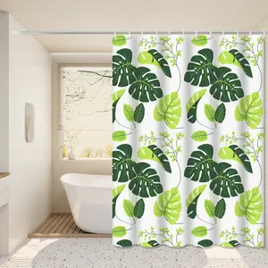 Turtle Leaf Theme Printed Shower Curtain, Detailed Plant Print, Bathroom Style Upgrade, Small Space Aesthetic, High-Quality Fabric, Bathroom Decoration Accessories, Home Goods