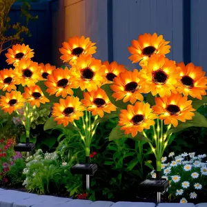 Solar Garden Lights Outdoor, 3 Pack Solar Sunflower Lights with 18 Head 3.4 Inch Flowers, Waterproof Flowers Light Fall Thanksgiving Decorations for Garden Yard Patio Backyard, Gifts for Mom Women