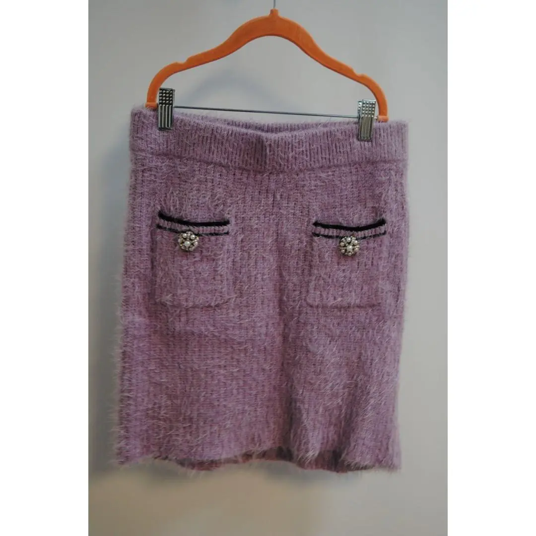 Self-Portrait Lilac Fuzzy Knit Mini Skirt