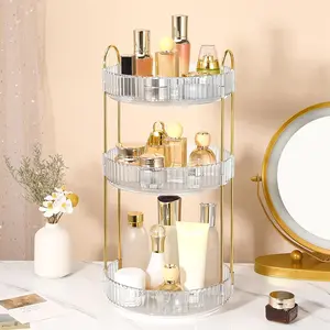 2/3 Layers 360° rotating makeup storage box, large capacity skin care and cosmetics storage,of perfume storage box, with makeup brush holder, suitable for bedroom, bathroom, dresser workbench