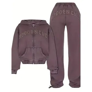 2025 Fashion Clothing Chic Women’s Athletic Set: Full-Zip Hoodie & Slim-Fit Pants – Comfortable, Adjustable, and Stylish with Letter Print Design Tracksuit Outfit Sporty Style Two-Piece Set